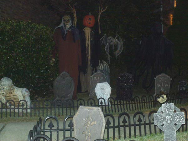 Night View of Druid GraveYard Guy, Scarecrow Vampire Bat tombstones