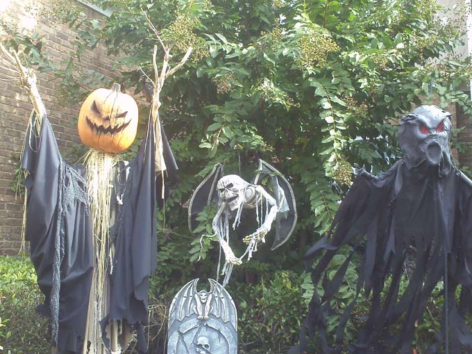 Halloween Close-up of Sleepy Hollow Scarecrow Vampire Bat and Spectre