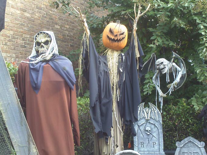 Halloween Graveyard Ghoul Sleepy Hollow Scarecrow and Vampire Bat
